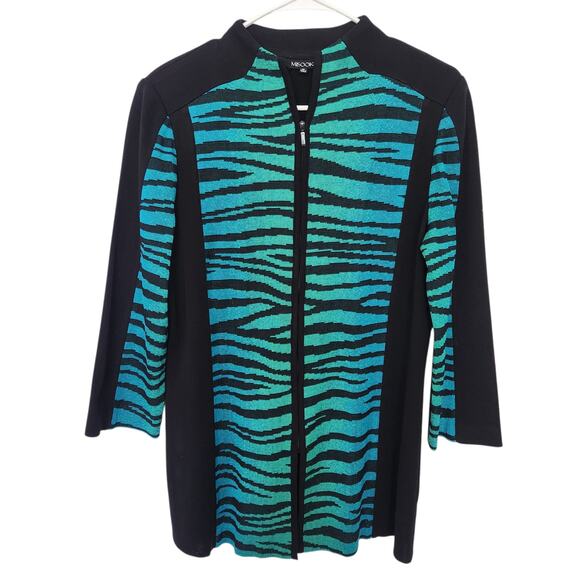 Misook Color block Animal Print Full Zip Knit Cardigan M‎ Office Business Casual - Picture 1 of 7